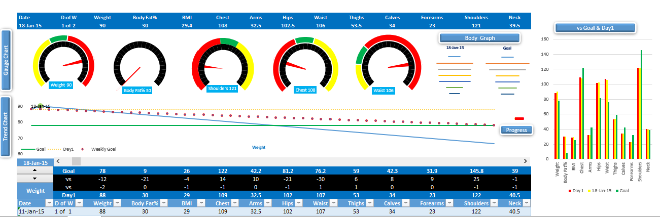 Body Measurement Tracking Chart Excel